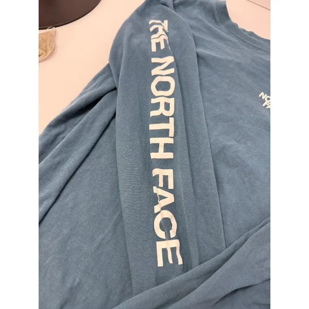 The North Face Blue Long Sleeve Logo Graphic Tee Outdoor Casual Shirt M